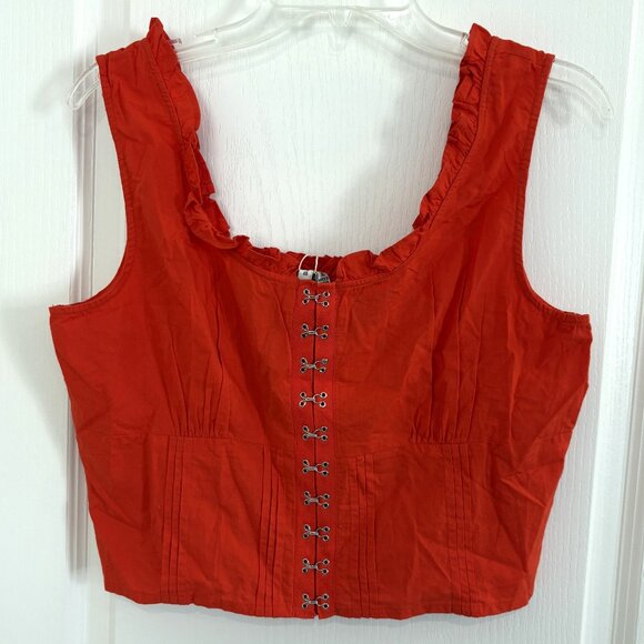 Sim & Sam Corset Crop Tank Top Smocked Back Ruffle Neck Sleeveless Red Size XL - Picture 2 of 7